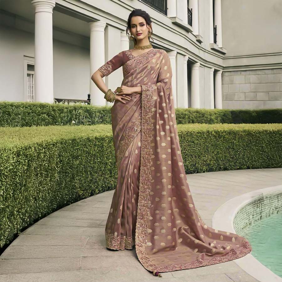 Brown Tissue Silk Designer Saree