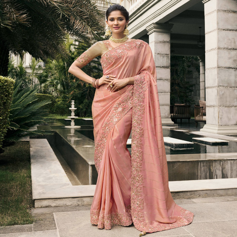 Light pink Silk Designer Saree