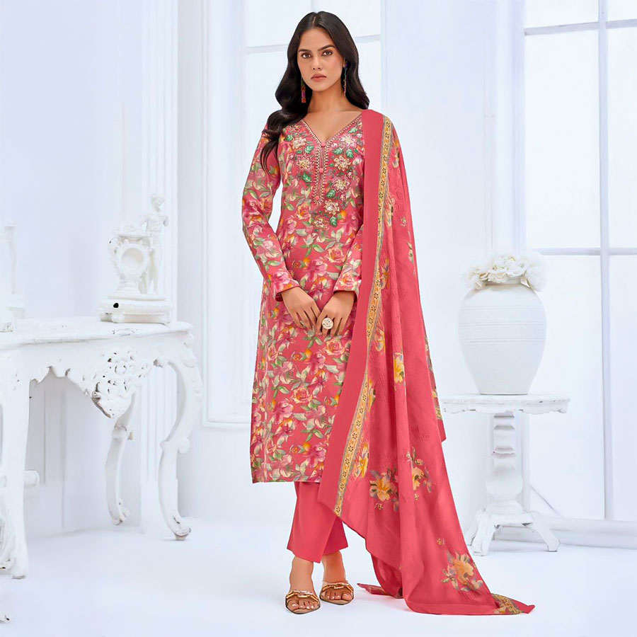 Red  Cotton Casual Wear Salwar Kameez