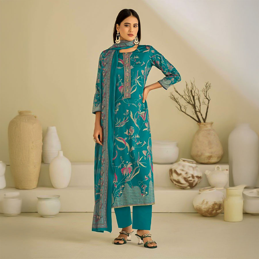 Green  Jam Satin Casual Wear Salwar Kameez