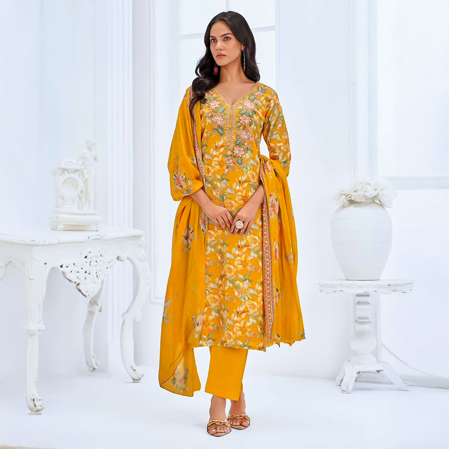 Yellow Cotton Casual Wear Salwar Kameez