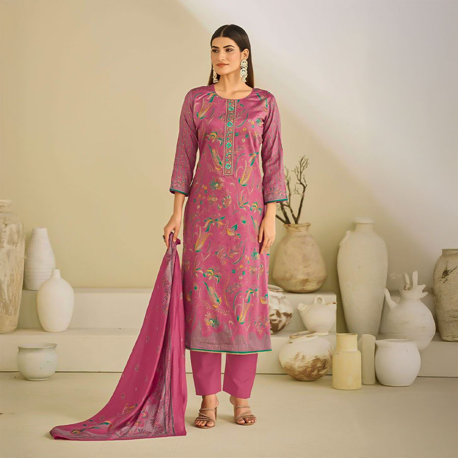 Pink  Jam Satin Casual Wear Salwar Kameez
