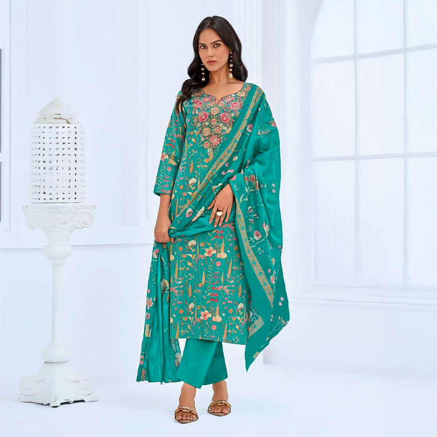 Green  Cotton Casual Wear Salwar Kameez
