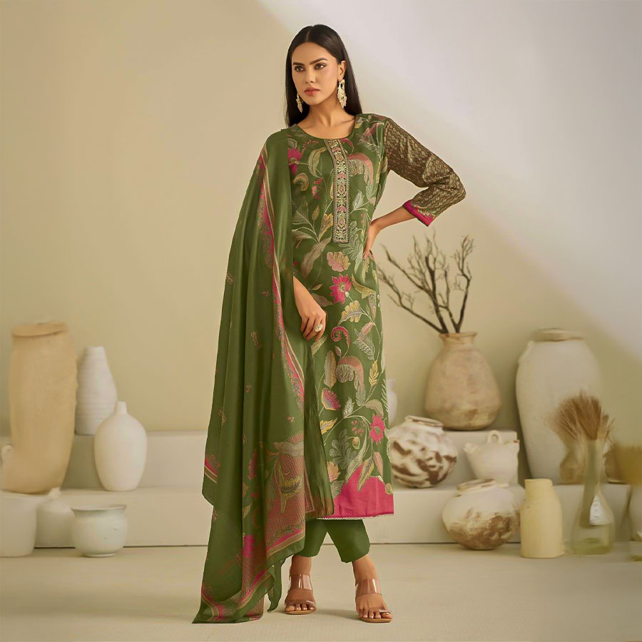 Green  Jam Satin Casual Wear Salwar Kameez