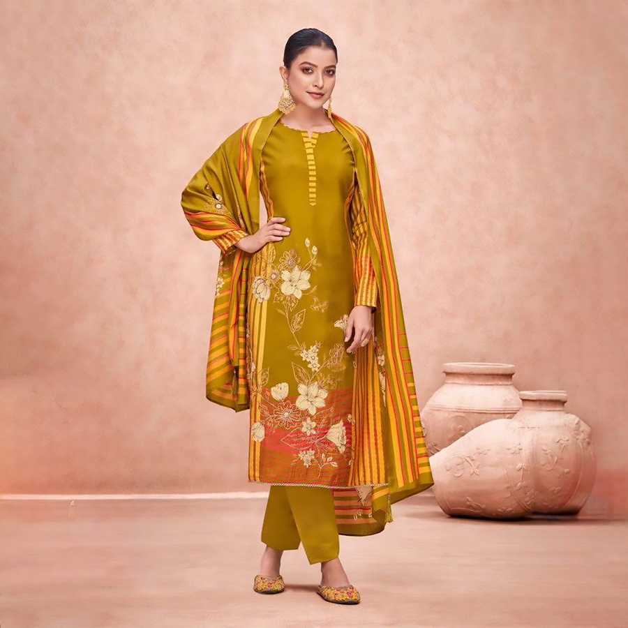 Yellow pure modal Printed Suit