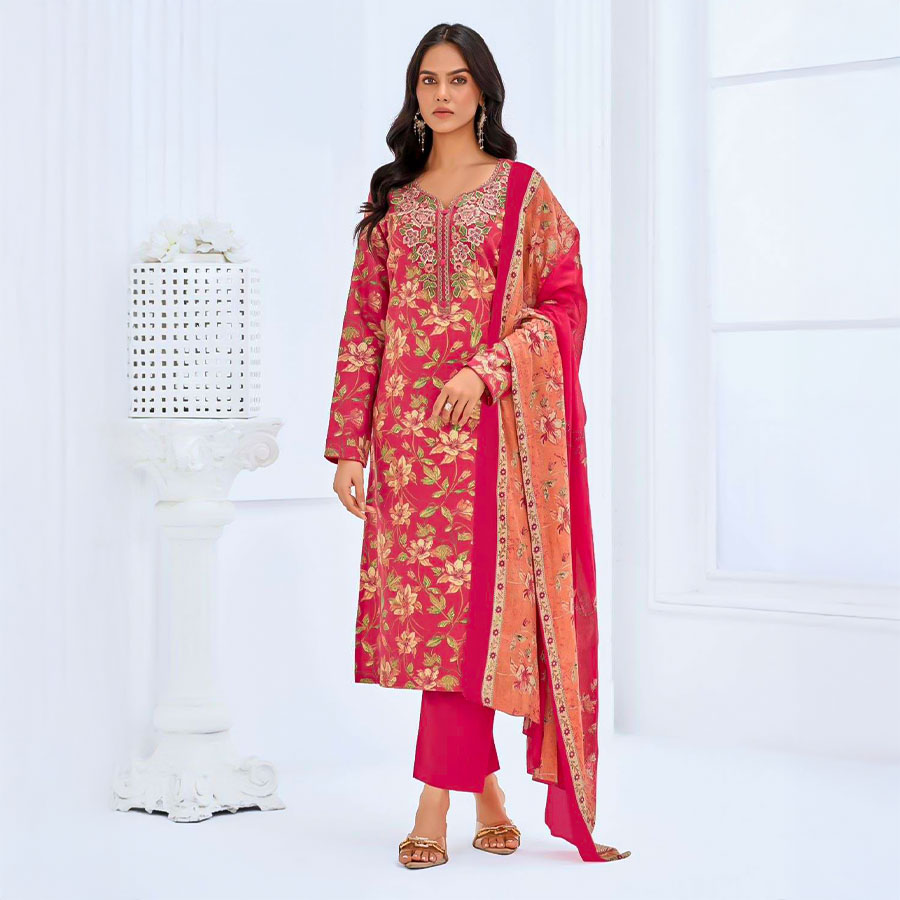 Red  Cotton Casual Wear Salwar Kameez