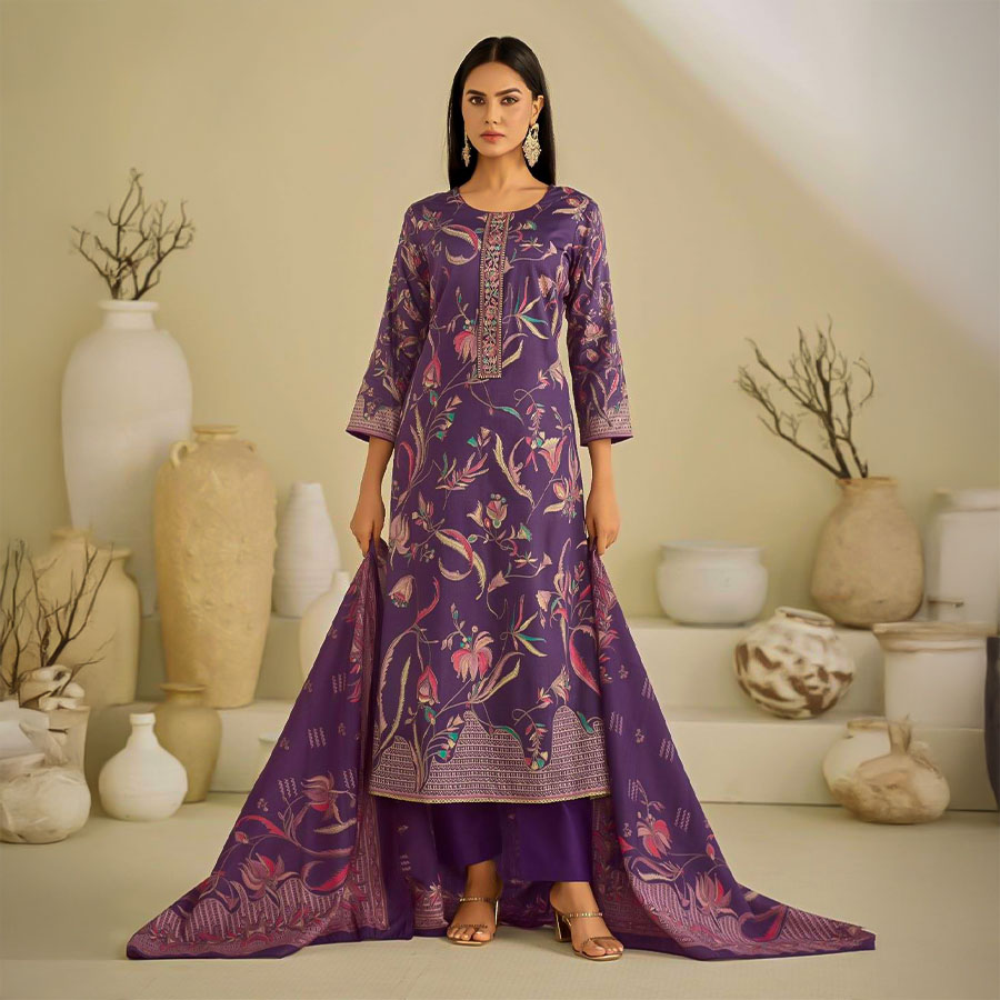 Violet Jam Satin Casual Wear Salwar Kameez