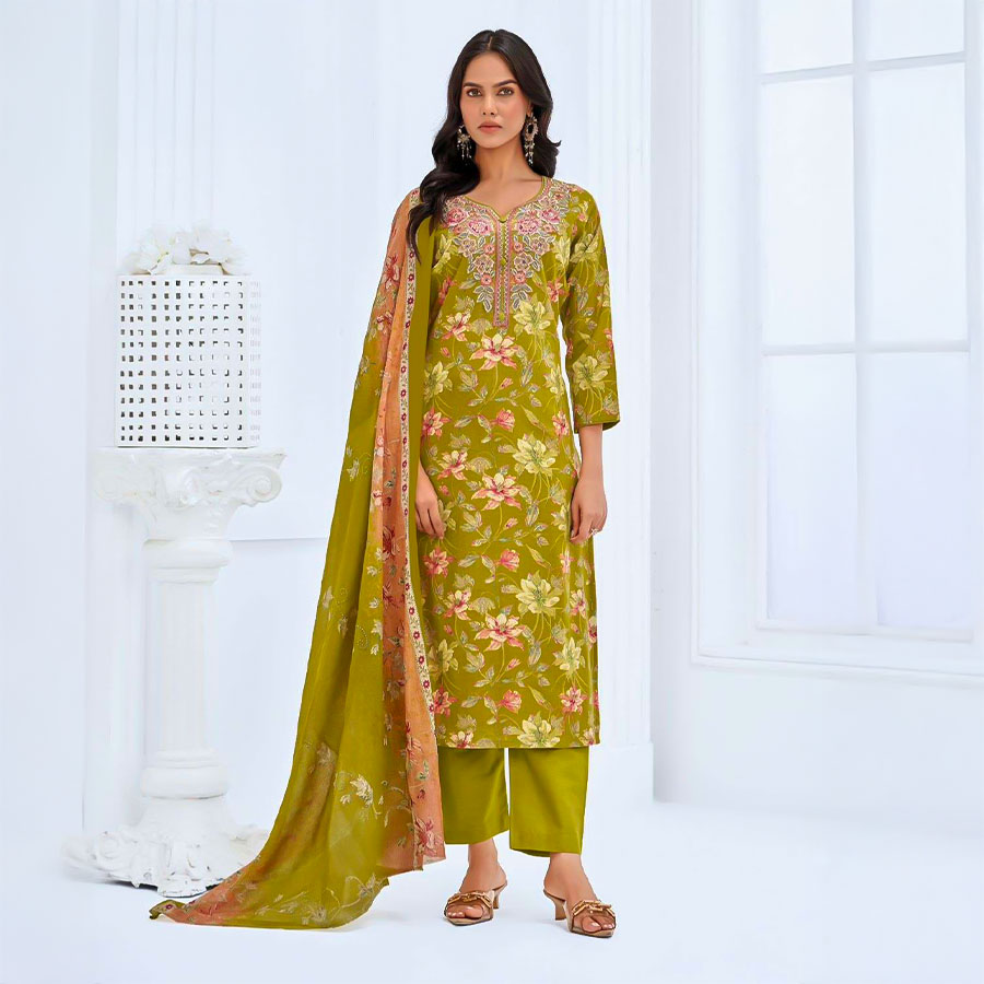 Green  Cotton Casual Wear Salwar Kameez