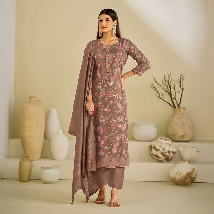 Brown Jam Satin Casual Wear Salwar Kameez