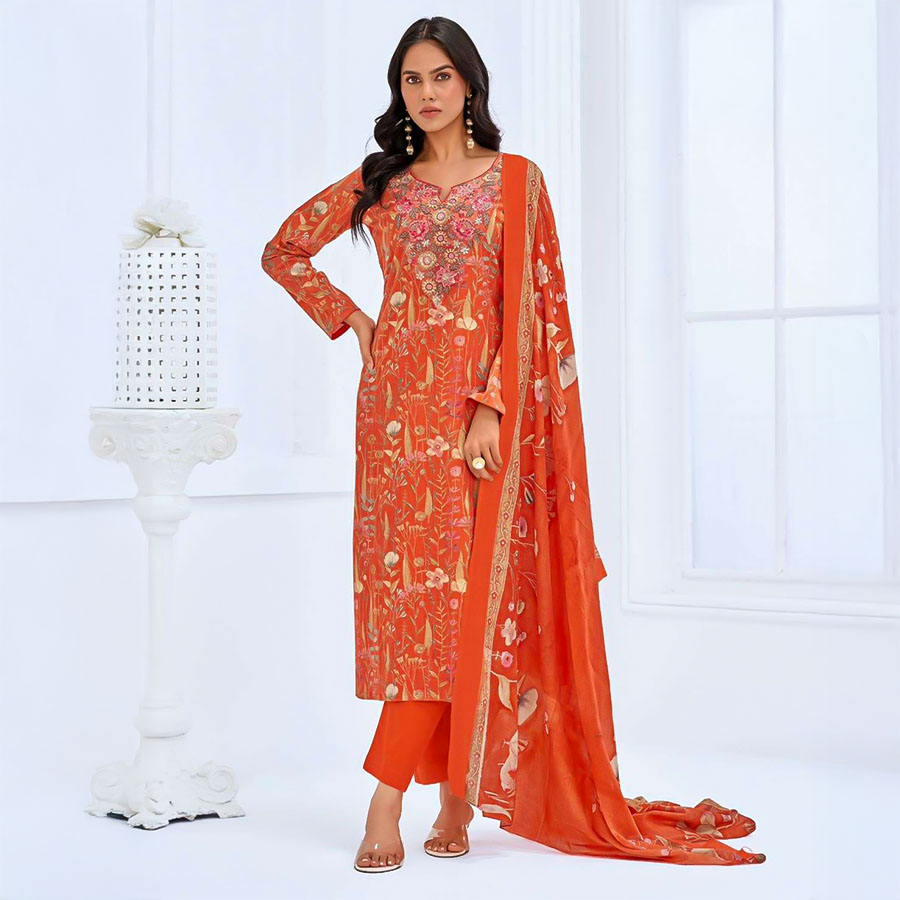 Orange  Cotton Casual Wear Salwar Kameez