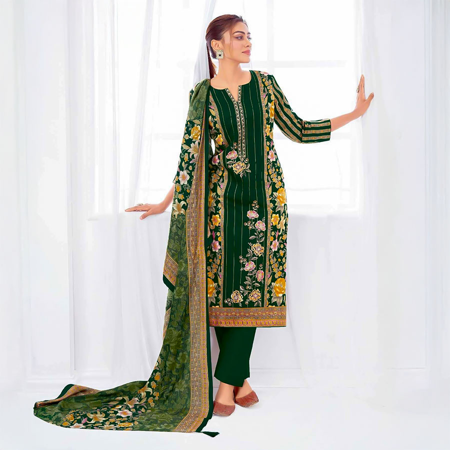 Green  Jam Satin Casual Wear Salwar Kameez