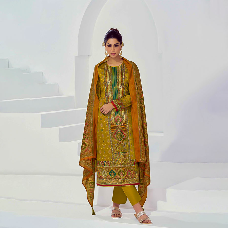 Yellow  Jam Satin Casual Wear Salwar Kameez