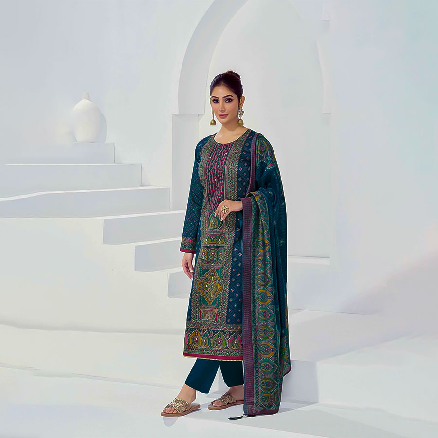 Blue Jam Satin Casual Wear Salwar Kameez