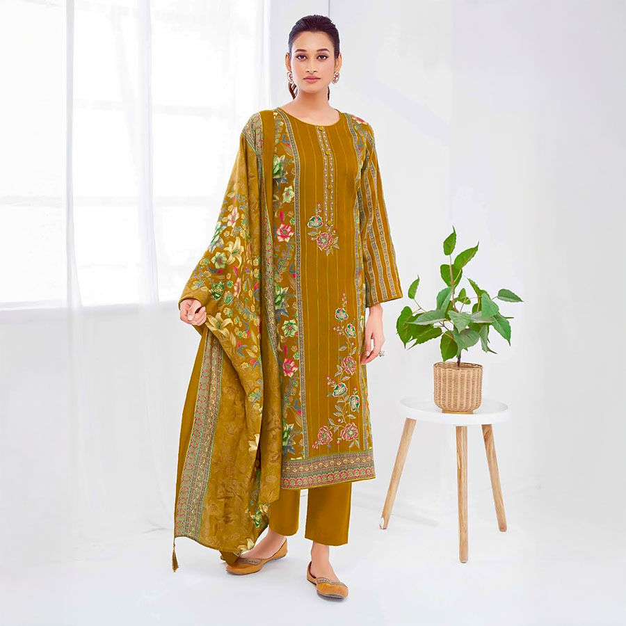 Yellow Jam Satin Casual Wear Salwar Kameez