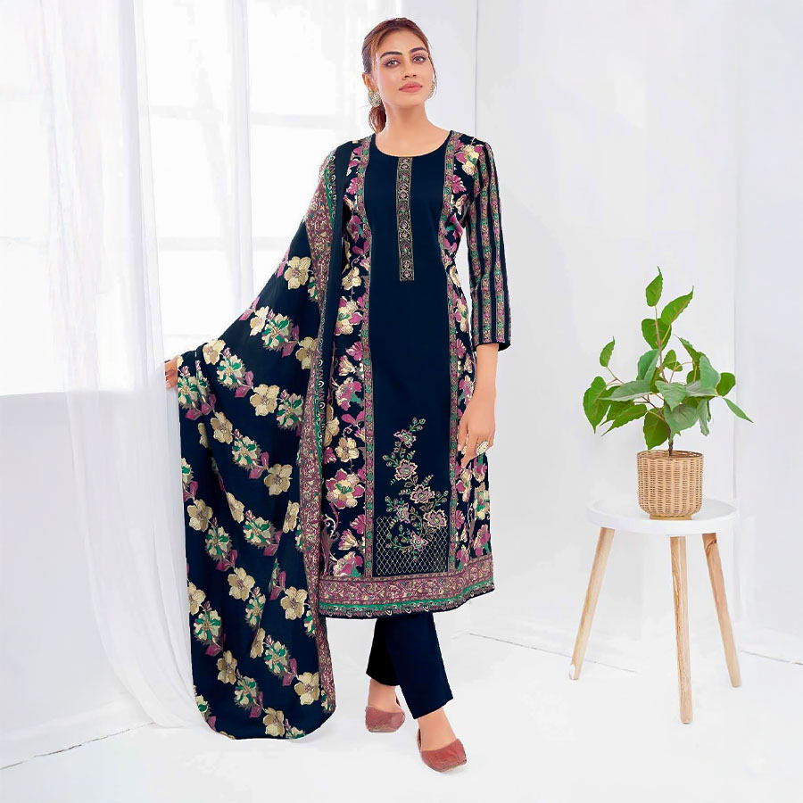 Blue  Jam Satin Casual Wear Salwar Kameez