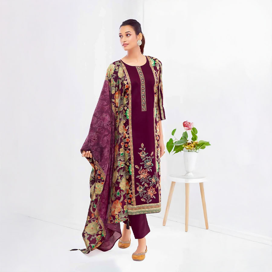 Violet Jam Satin Casual Wear Salwar Kameez