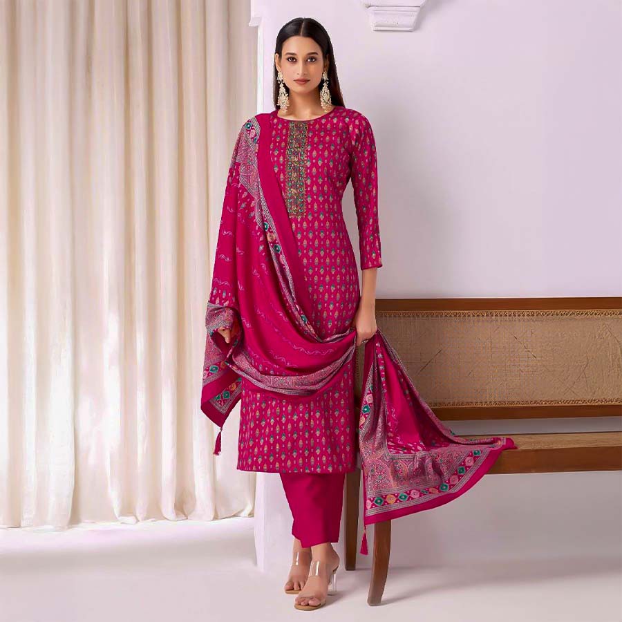 Magenta  Jam Satin Casual Wear Salwar Kameez