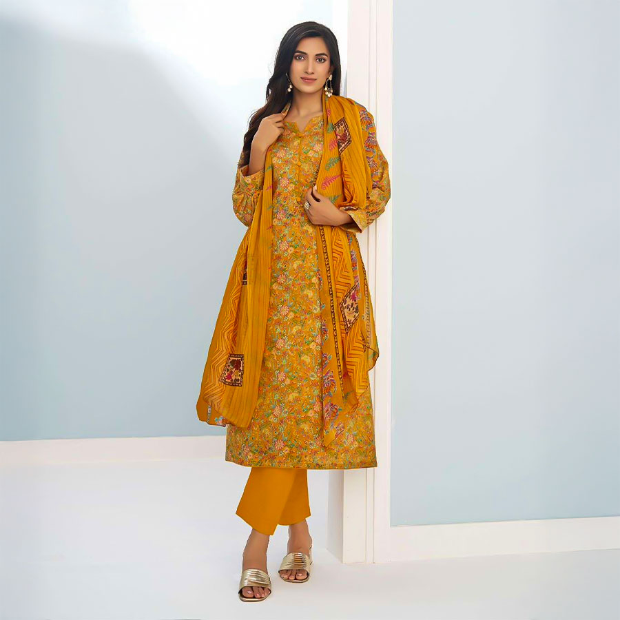 Yellow  Cambric Cotton Casual Wear Salwar Kameez