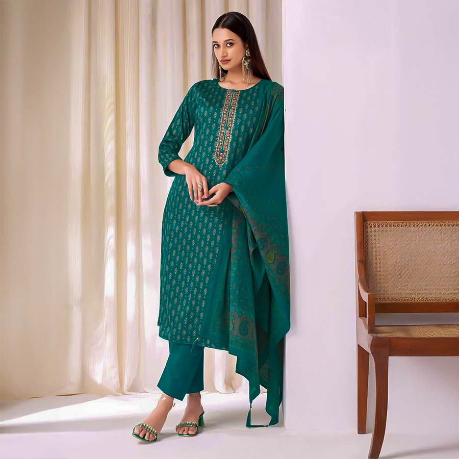 Green  Jam Satin Casual Wear Salwar Kameez