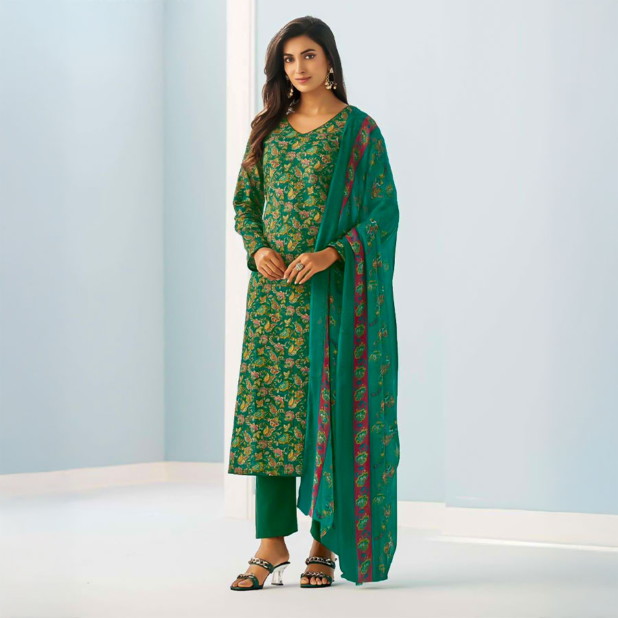 Green  Cambric Cotton Casual Wear Salwar Kameez