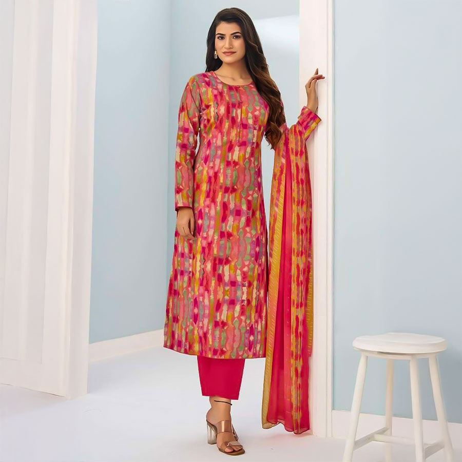 Red  Cambric Cotton Casual Wear Salwar Kameez