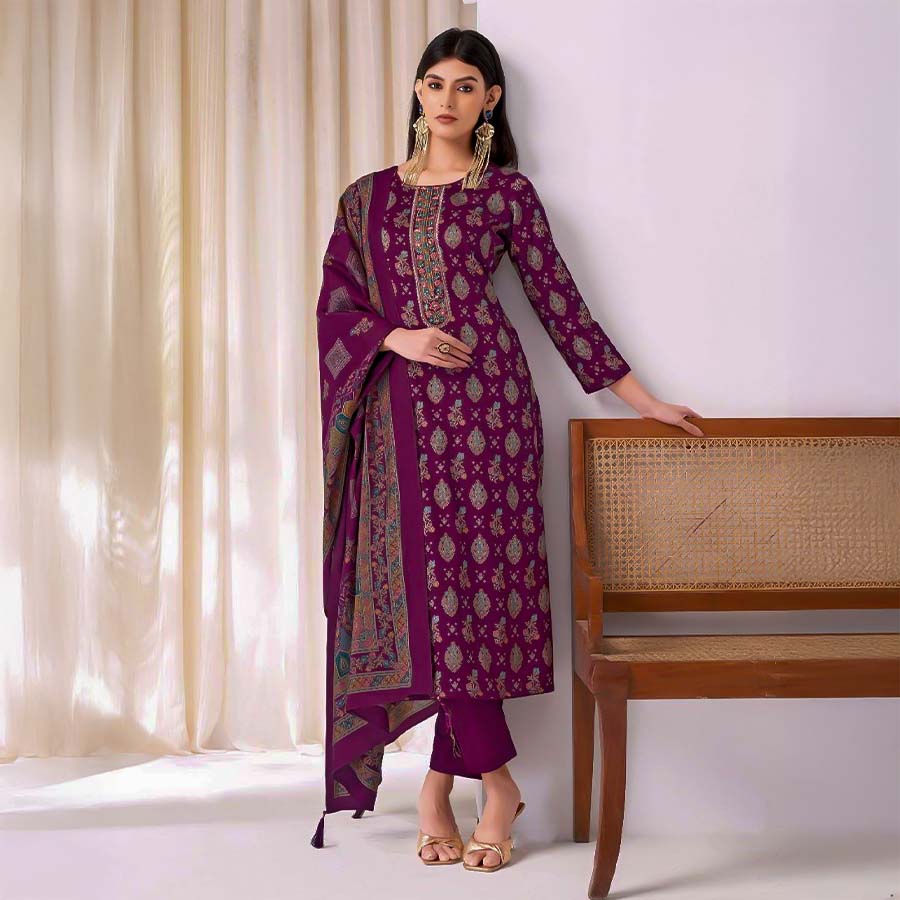 Violet Jam Satin Casual Wear Salwar Kameez