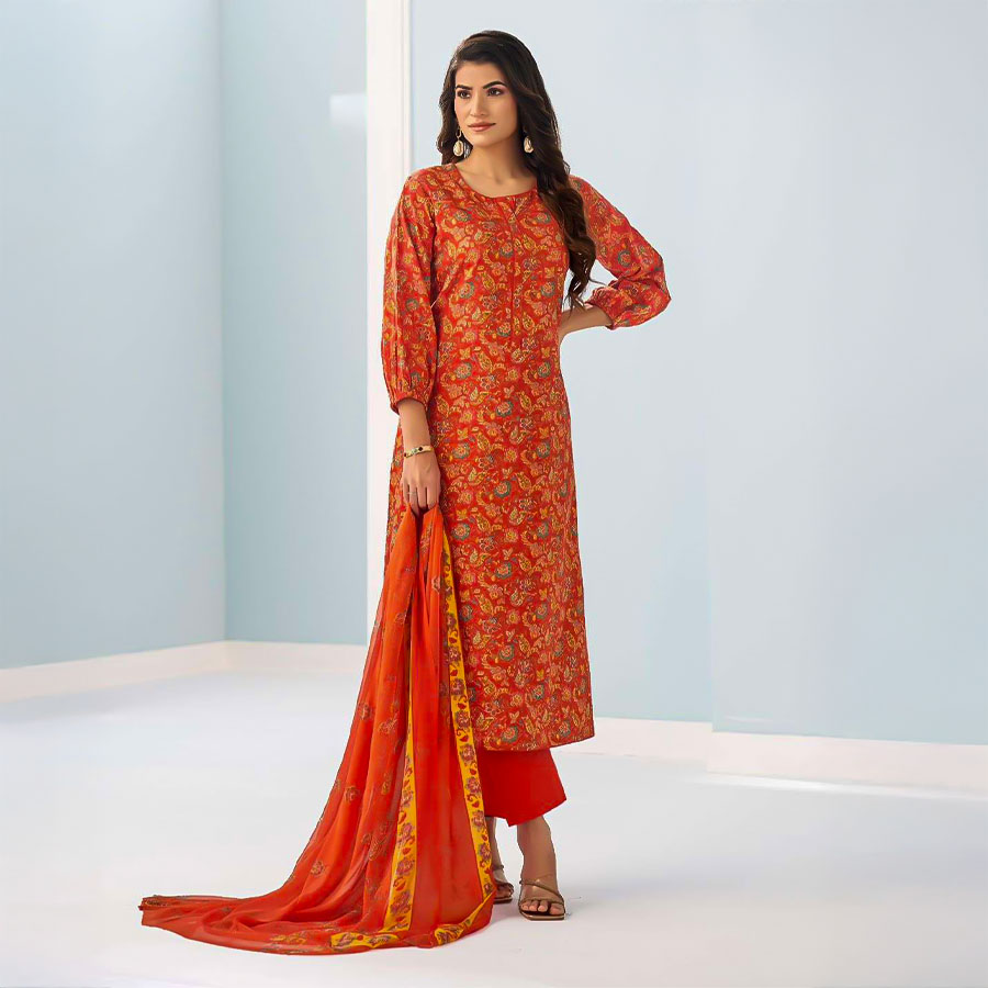 Orange  Cambric Cotton Casual Wear Salwar Kameez