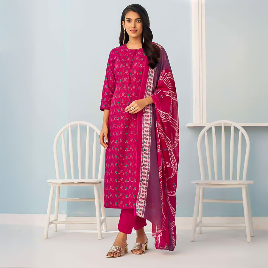 Magenta  Cambric Cotton Casual Wear Salwar Kameez