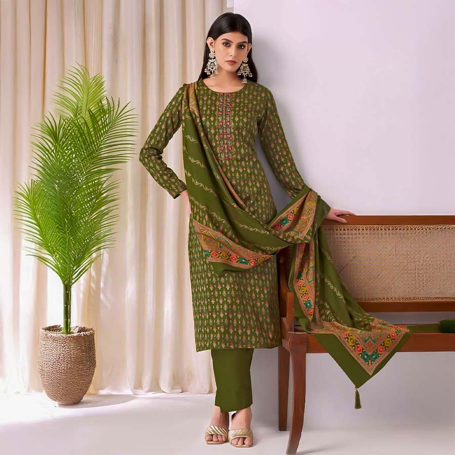 Green  Jam Satin Casual Wear Salwar Kameez