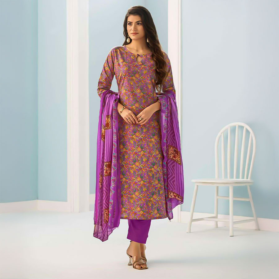 Purple  Cambric Cotton Casual Wear Salwar Kameez