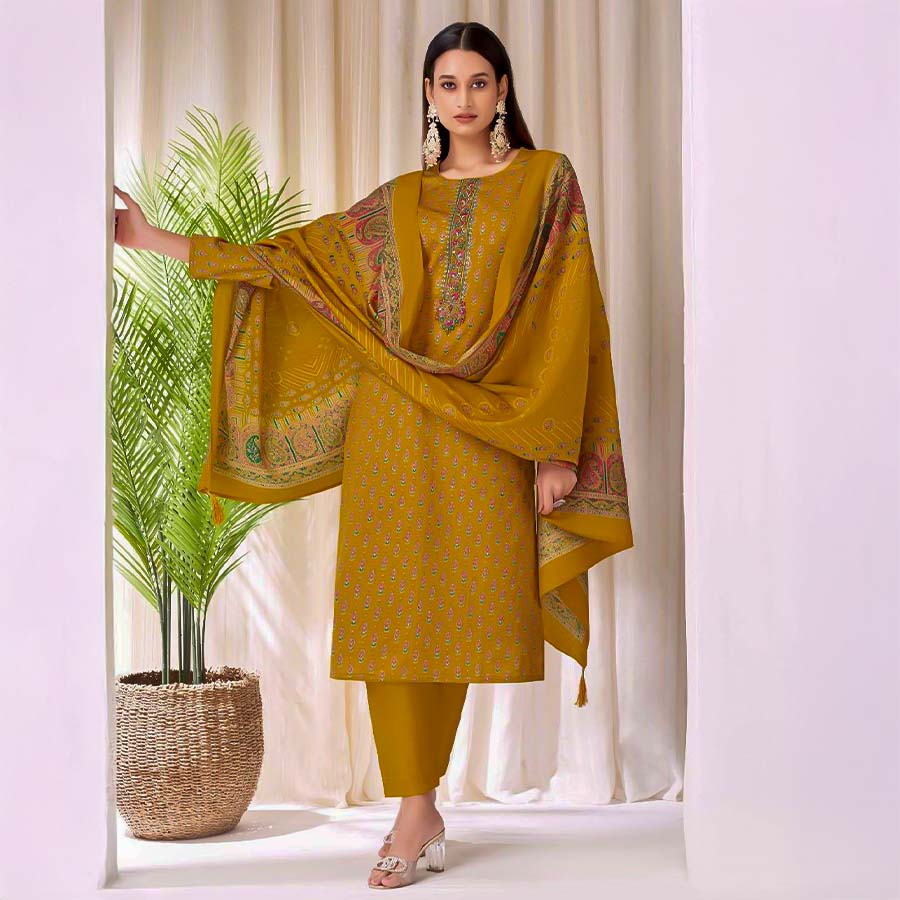 Yellow Jam Satin Casual Wear Salwar Kameez