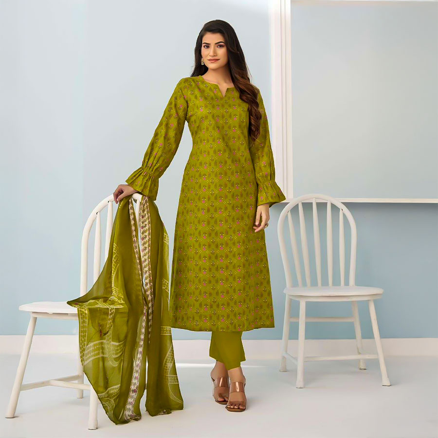 Green  Cambric Cotton Casual Wear Salwar Kameez