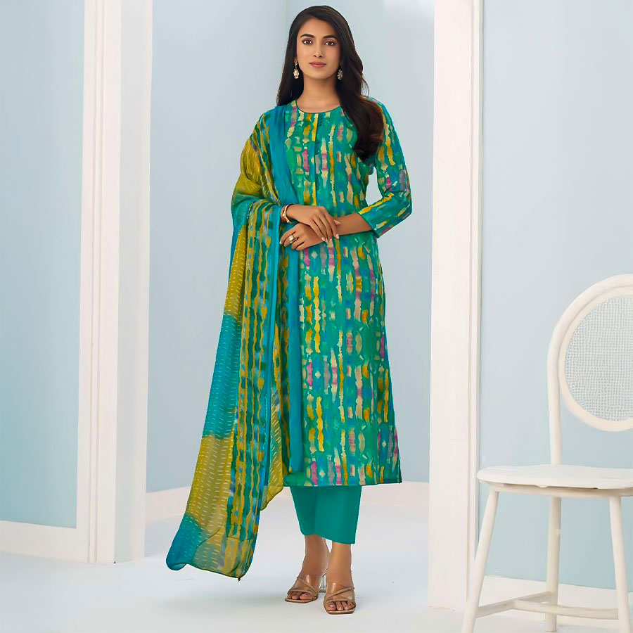 Green  Cambric Cotton Casual Wear Salwar Kameez
