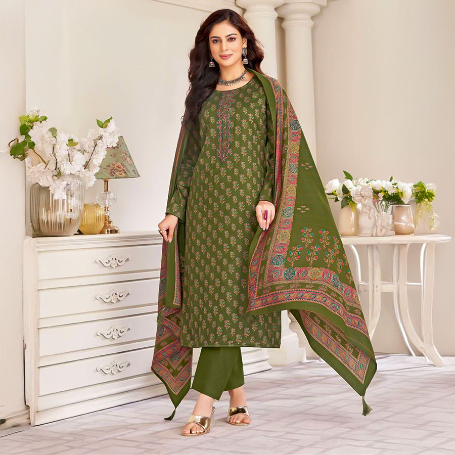 Green  Jam Satin Casual Wear Salwar Kameez