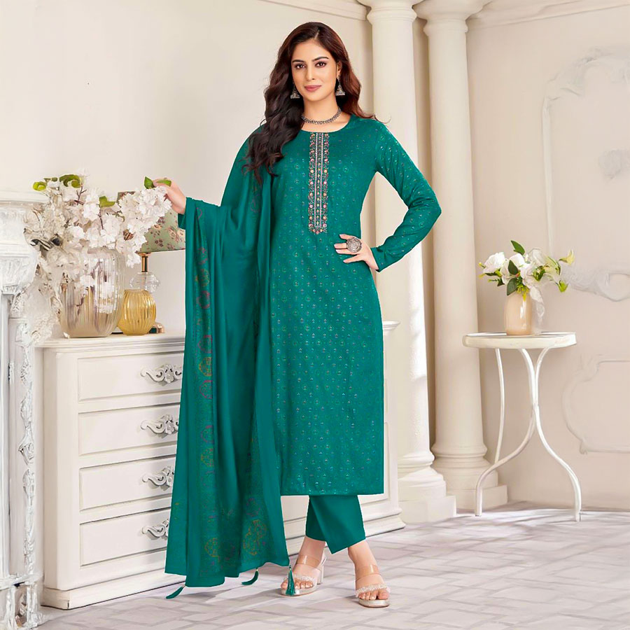 Green  Jam Satin Casual Wear Salwar Kameez