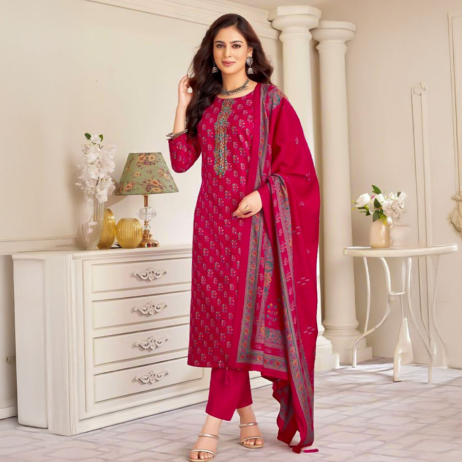 Red  Jam Satin Casual Wear Salwar Kameez