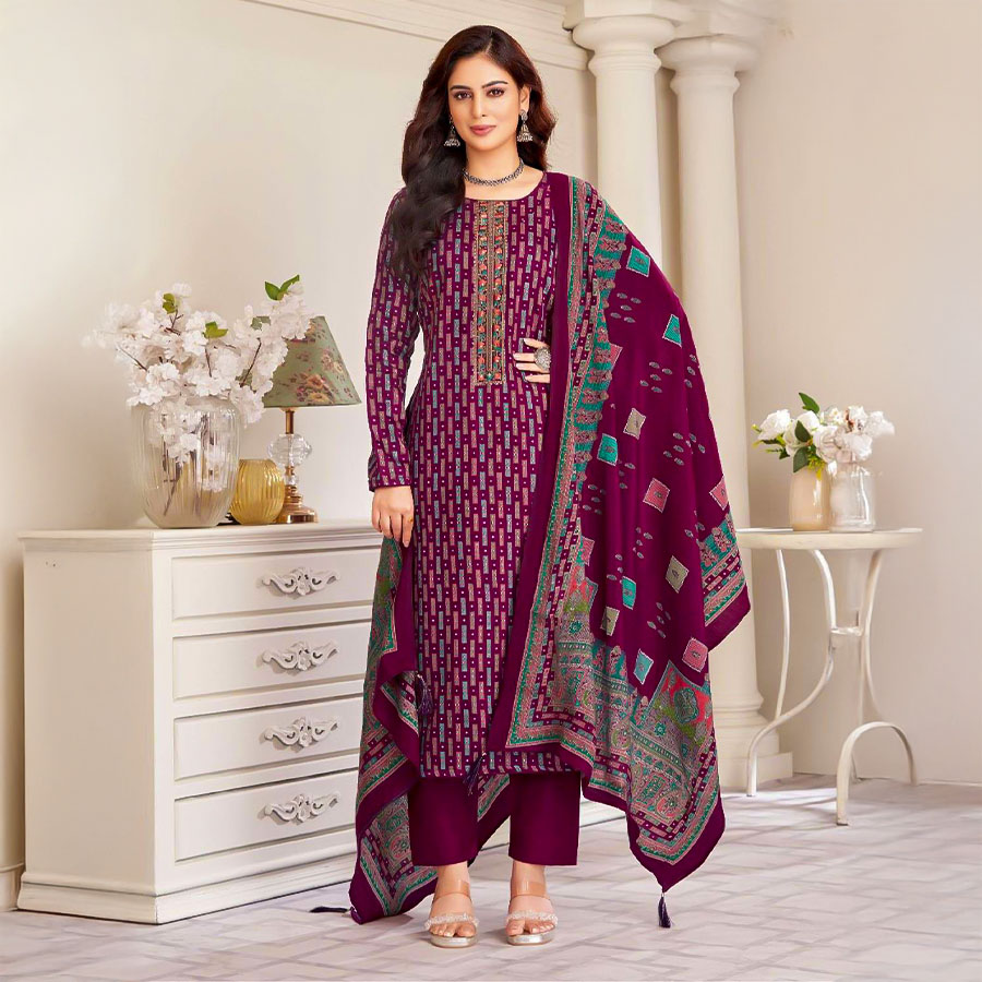 Violet Jam Satin Casual Wear Salwar Kameez