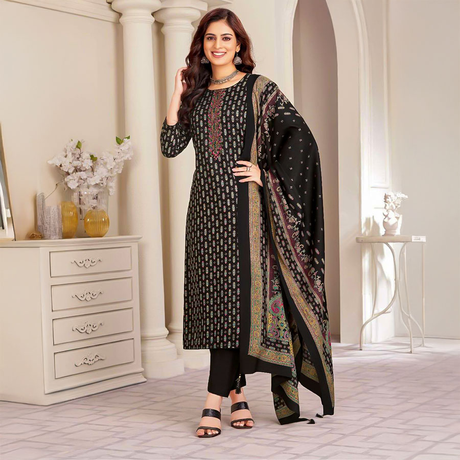 Black  Jam Satin Casual Wear Salwar Kameez