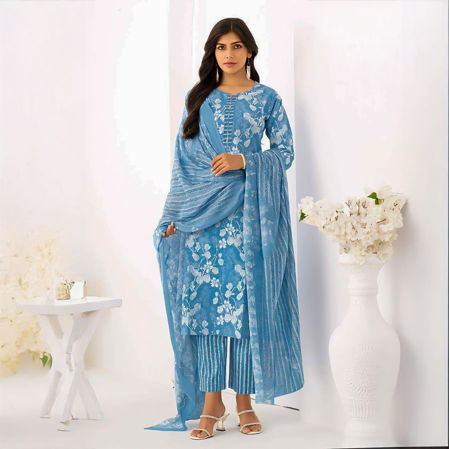 Blue  Cotton Casual Wear Salwar Kameez