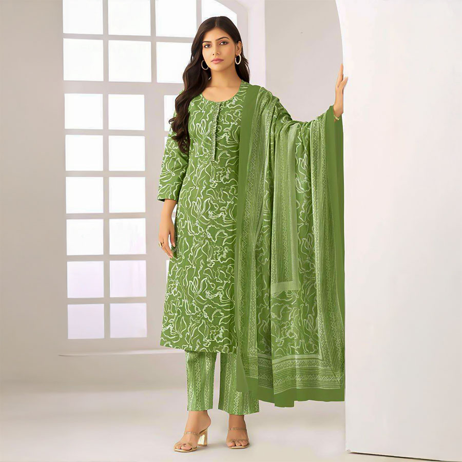 Green  Cotton Casual Wear Salwar Kameez