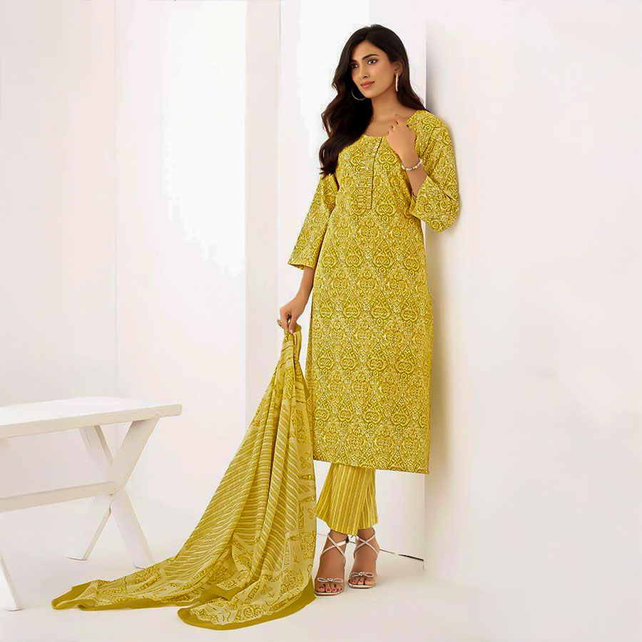 Yellow Cotton Casual Wear Salwar Kameez
