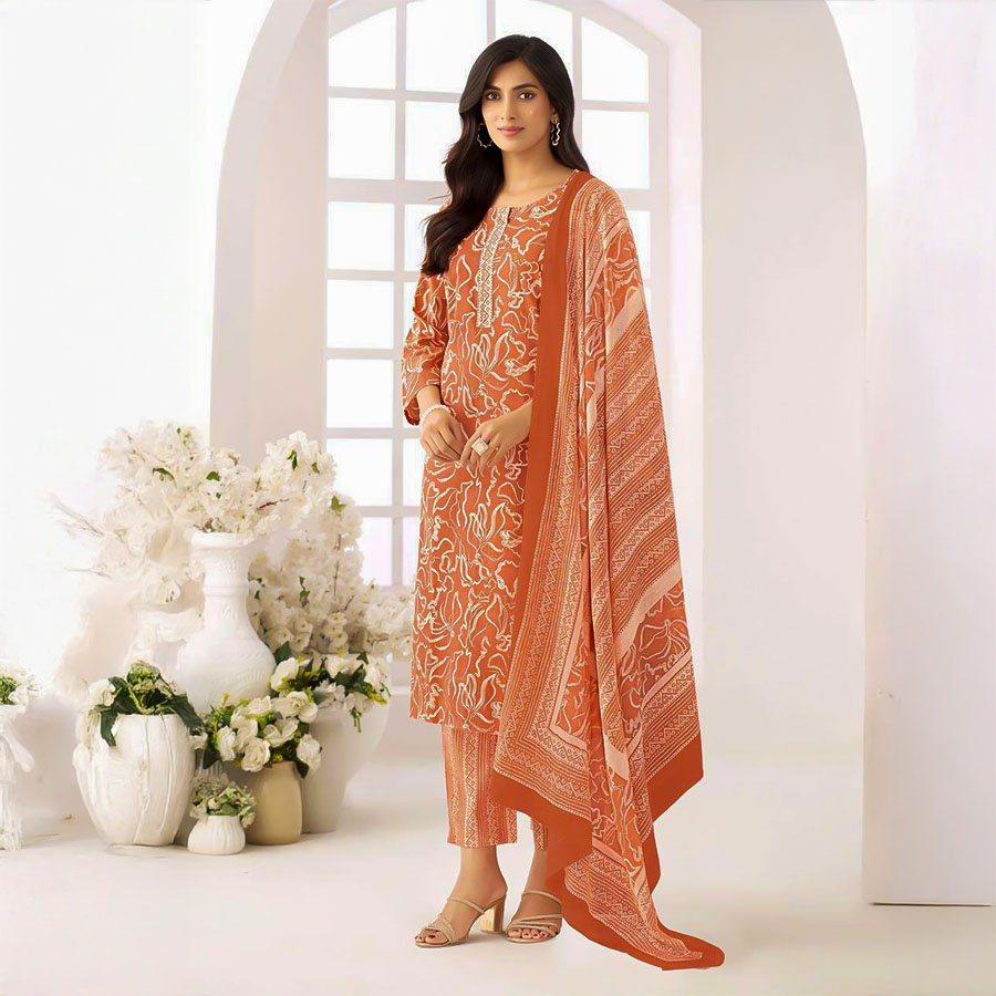 Orange Cotton Casual Wear Salwar Kameez