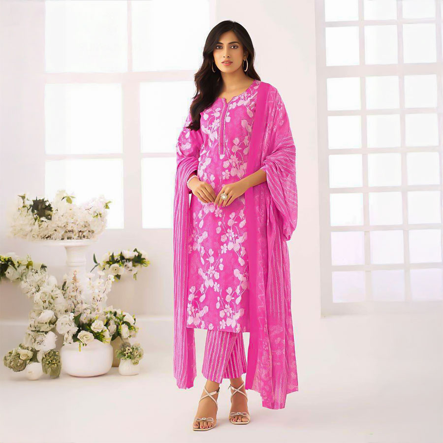 Pink  Cotton Casual Wear Salwar Kameez