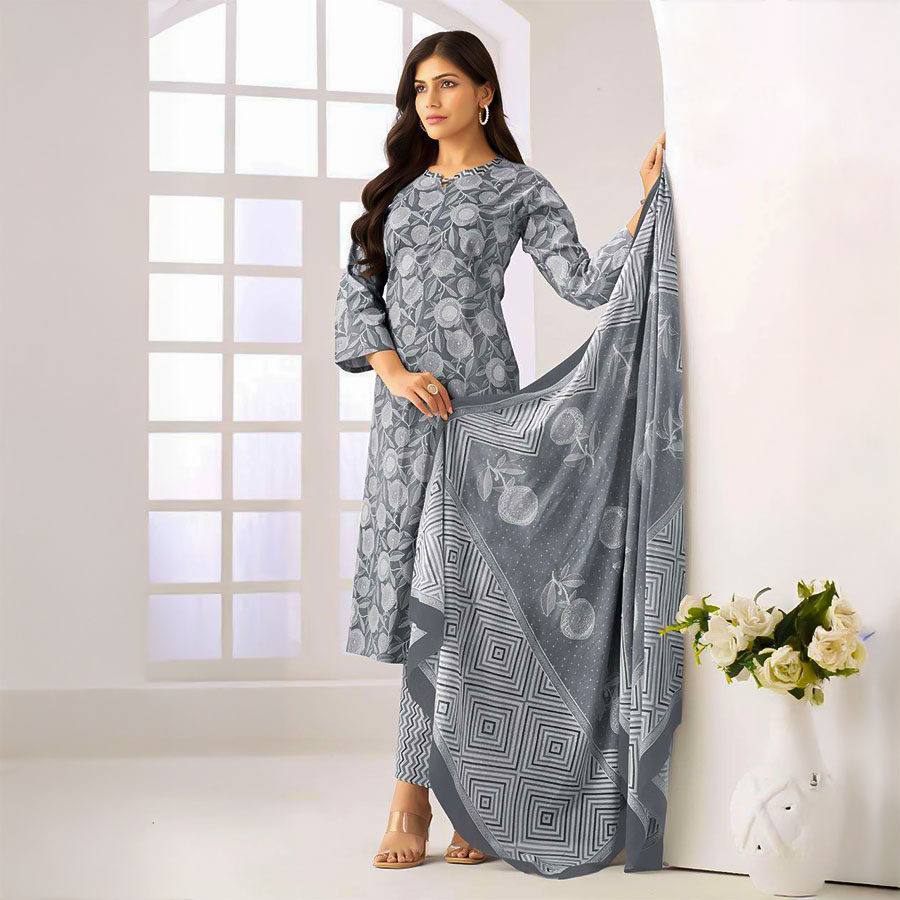 Grey  Cotton Casual Wear Salwar Kameez