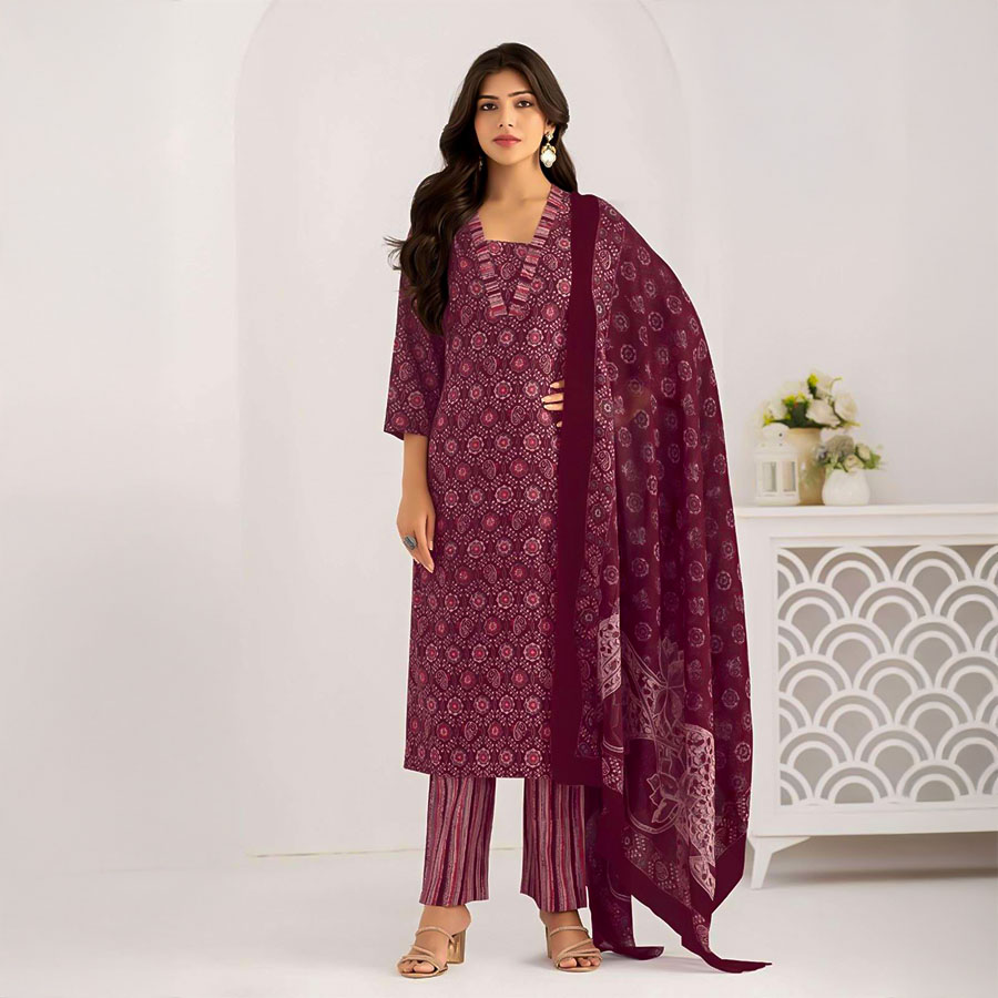 Red  Cotton  Casual Wear Salwar Kameez