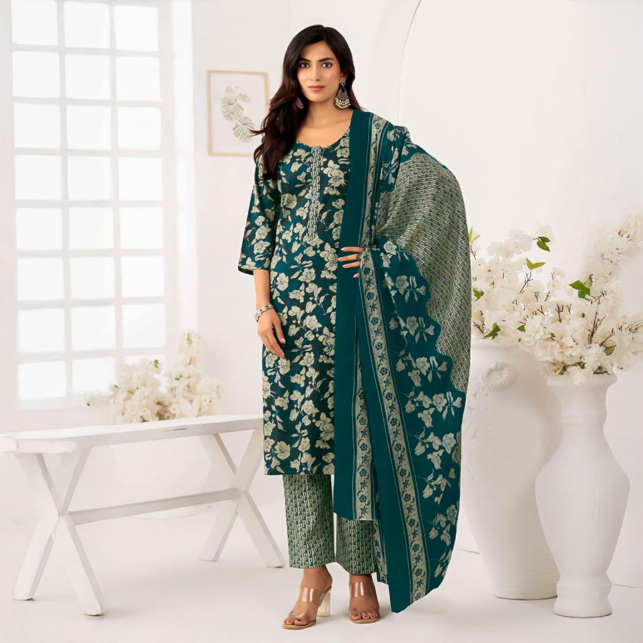 Green  Cotton  Casual Wear Salwar Kameez