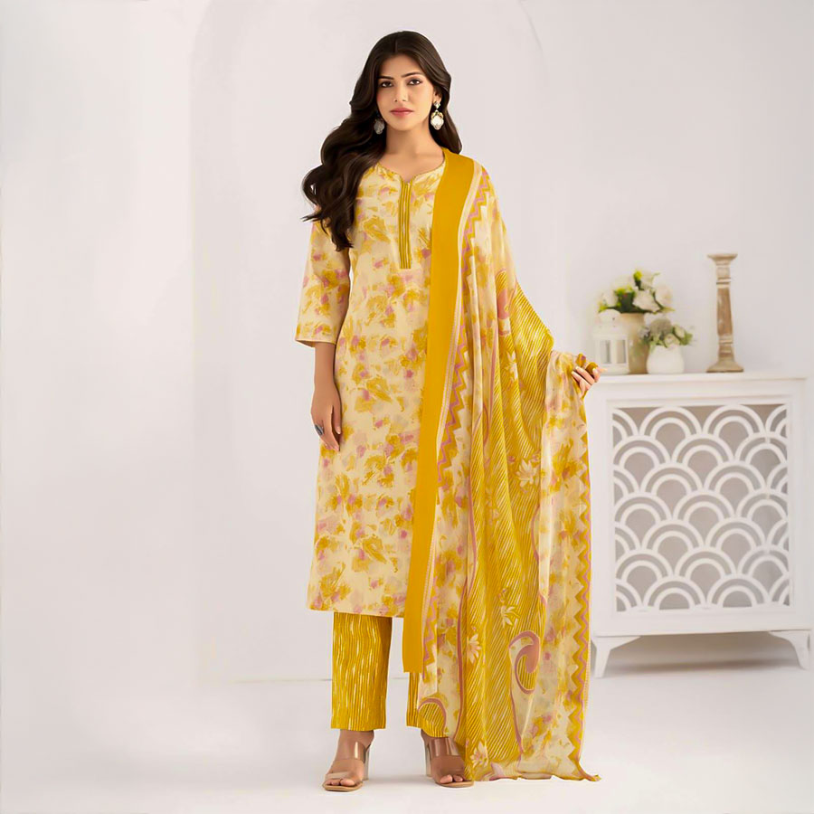 Yellow Cotton  Casual Wear Salwar Kameez