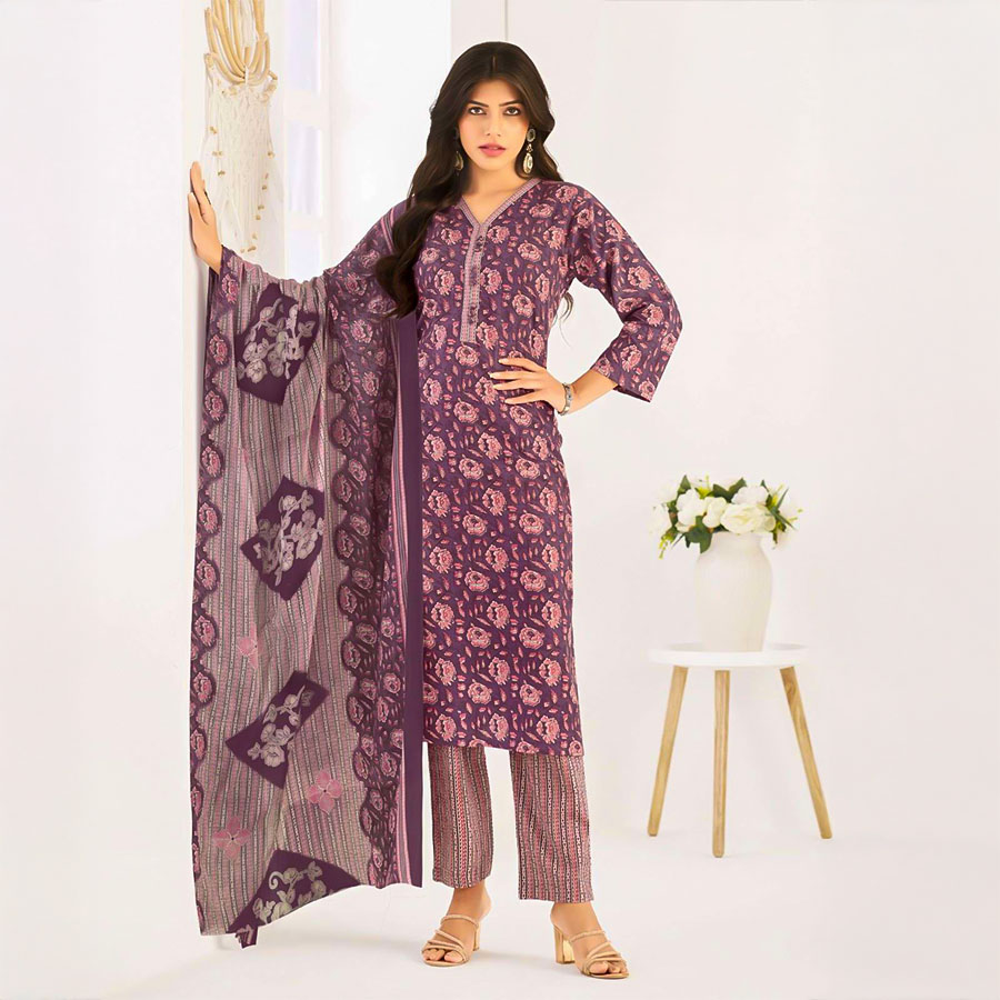 Purple  Cotton  Casual Wear Salwar Kameez
