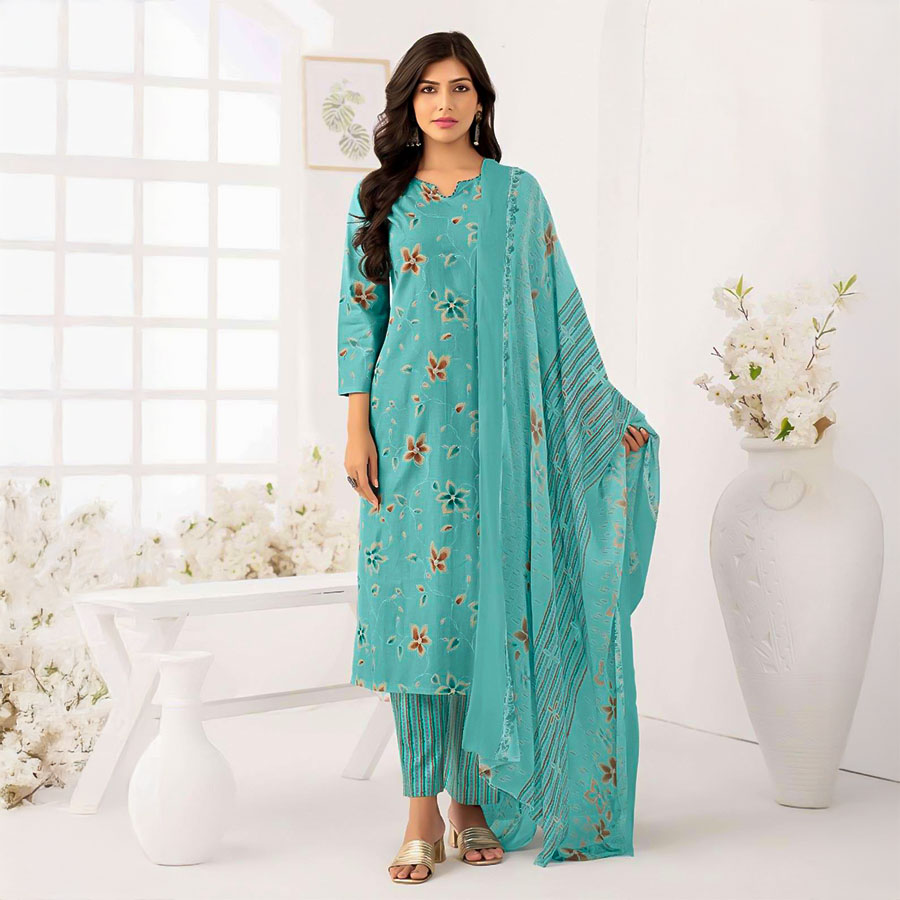Blue Cotton  Casual Wear Salwar Kameez