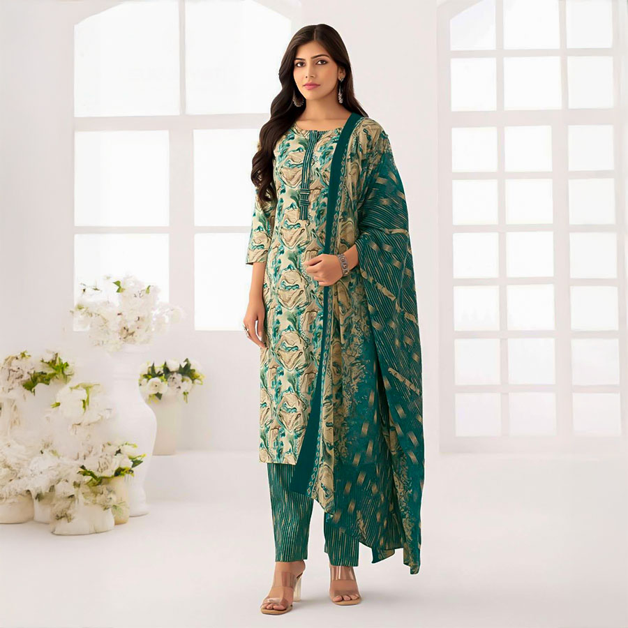 Green  Cotton  Casual Wear Salwar Kameez